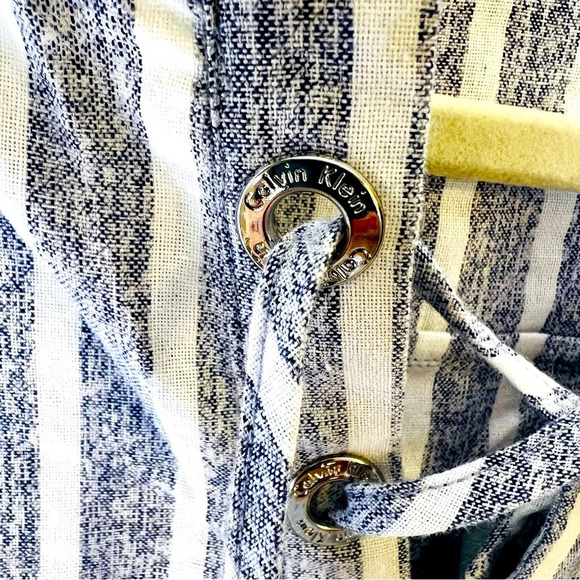 CALVIN KLEIN MEDIUM BOHO BEACH GREY WHITE STRIPPED BEACHY COASTAL INDIE BLOUSE - Picture 5 of 8